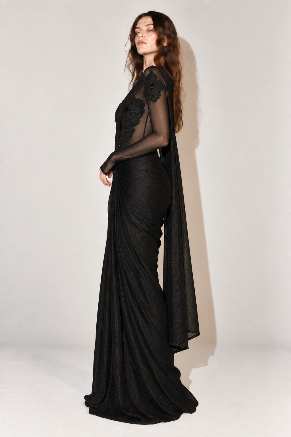 Black Silk Crush Pre-Draped Saree
