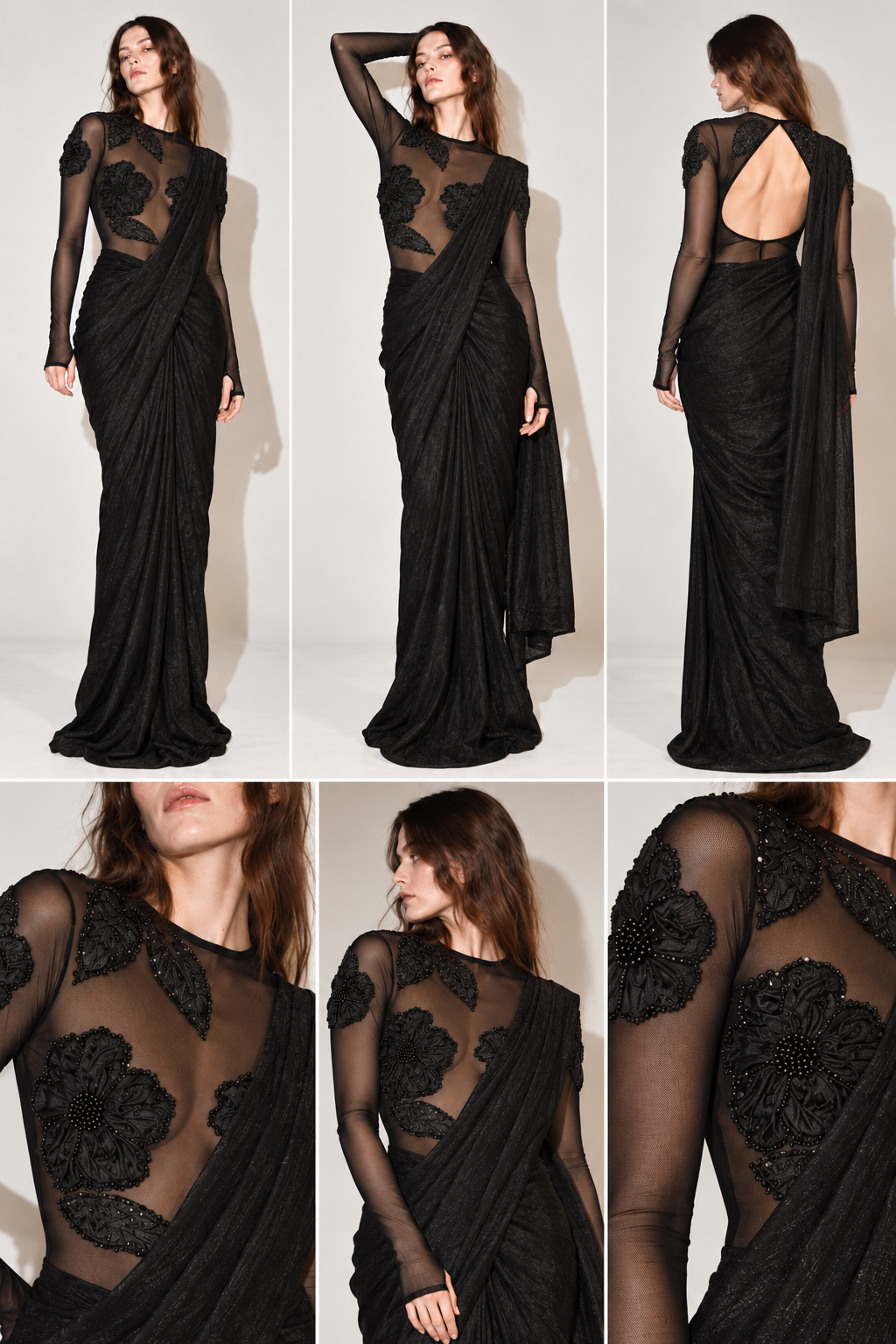 Black Silk Crush Pre-Draped Saree