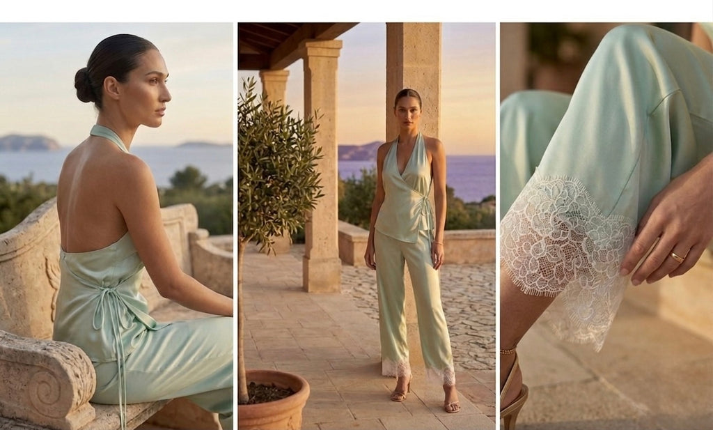 Satin Halter & Lace Trouser Co-ord Set