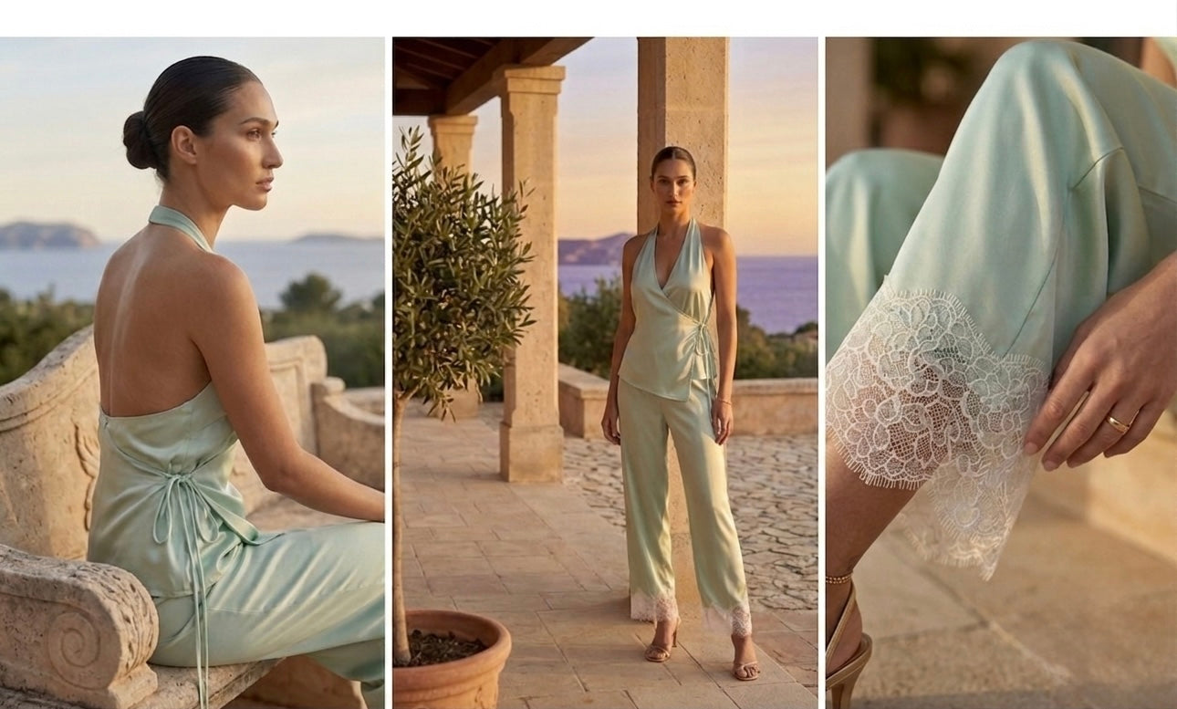 Satin Halter & Lace Trouser Co-ord Set