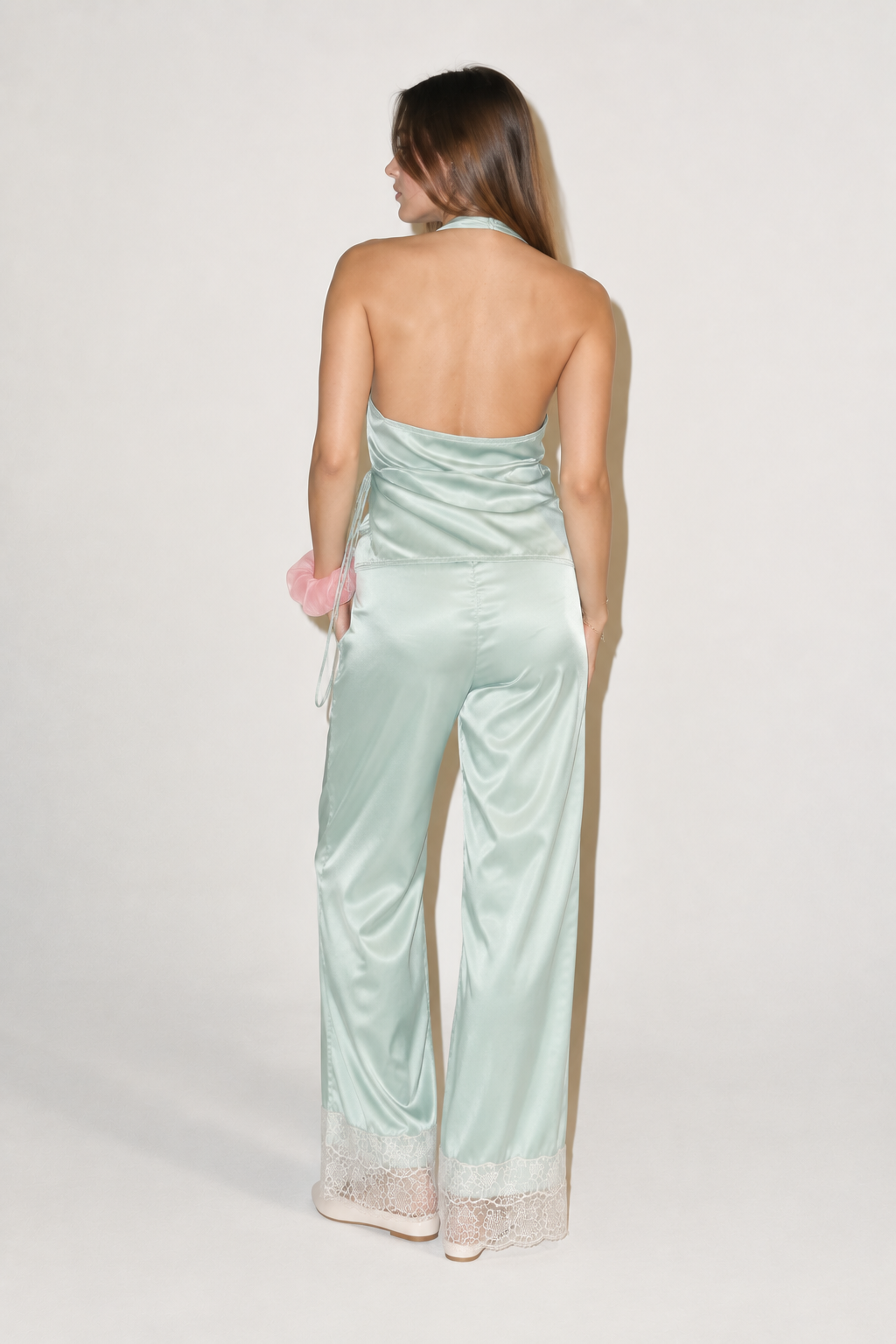 Satin Halter & Lace Trouser Co-ord Set