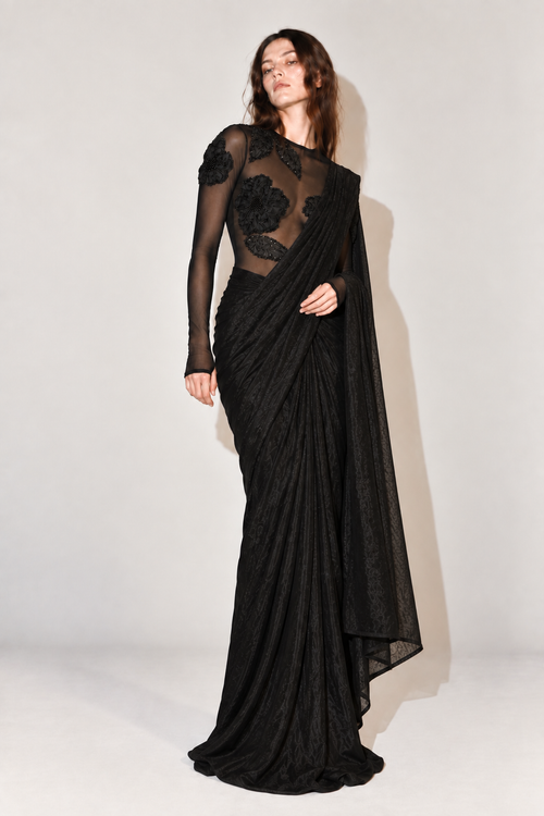 Black Silk Crush Pre-Draped Saree