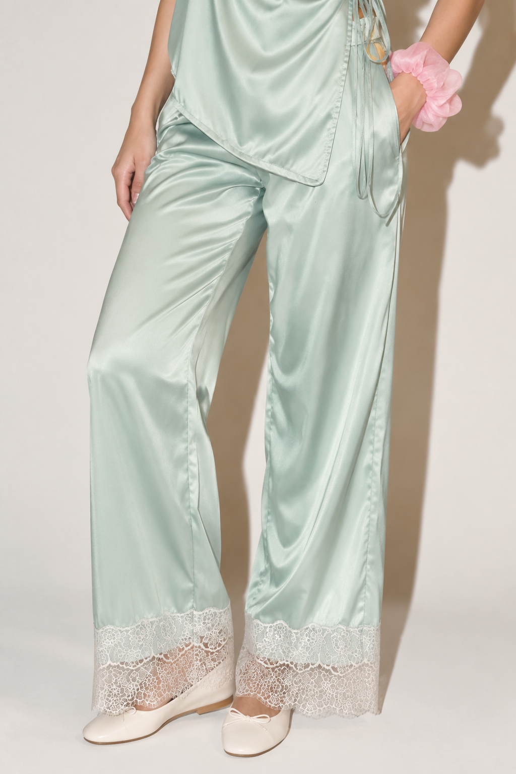 Satin Halter & Lace Trouser Co-ord Set