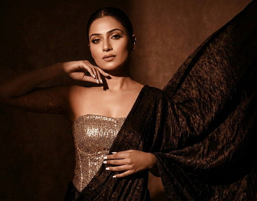 Black Silk Crush Pre-Draped Saree