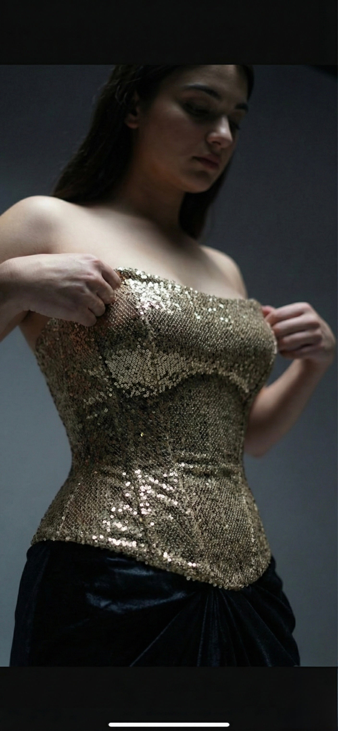 The Sequin Bodice w Satin Drape Skirt