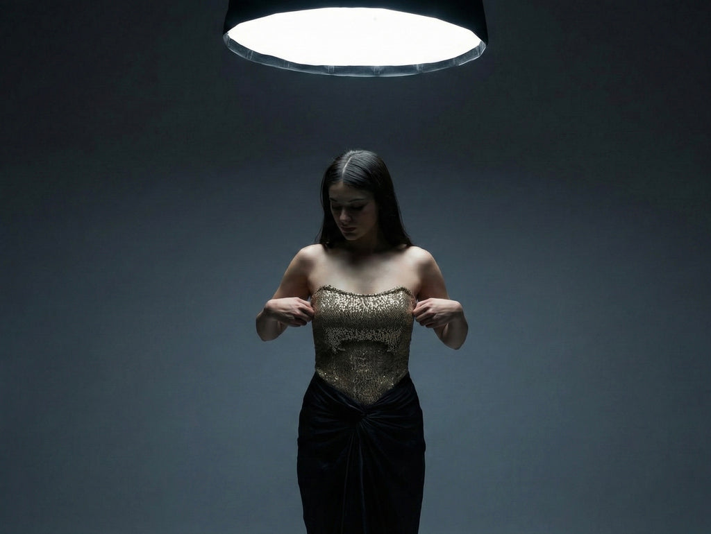 The Sequin Bodice w Satin Drape Skirt