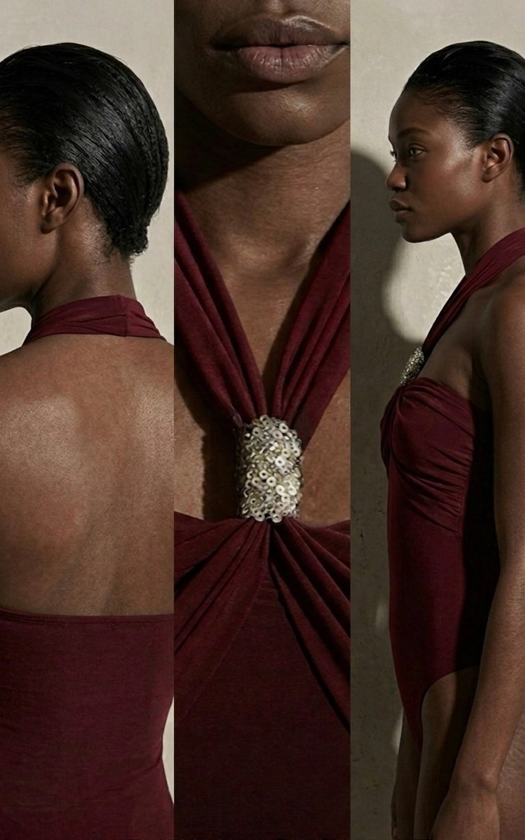 Maroon Halter Bodysuit